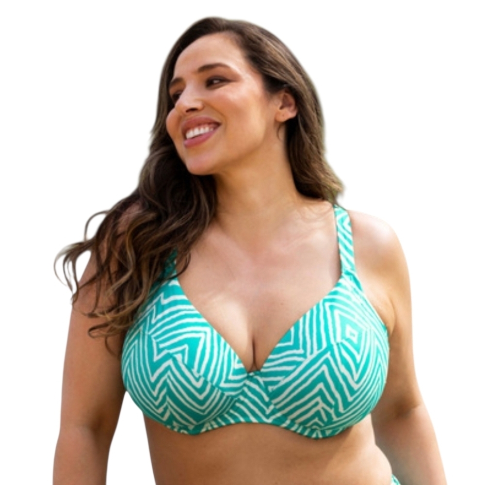 Elomi - 44f Aqua Green And White Patterned Bikini Top